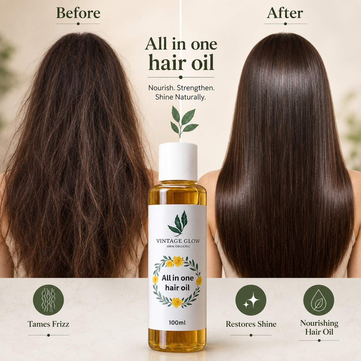Hair Oil 100ml Vintage Glow All in One - Rosemary, Fenugreek & Coconut Hair Oil for Hair Growth, Hair Fall Control & Deep Nourishment - Image 7