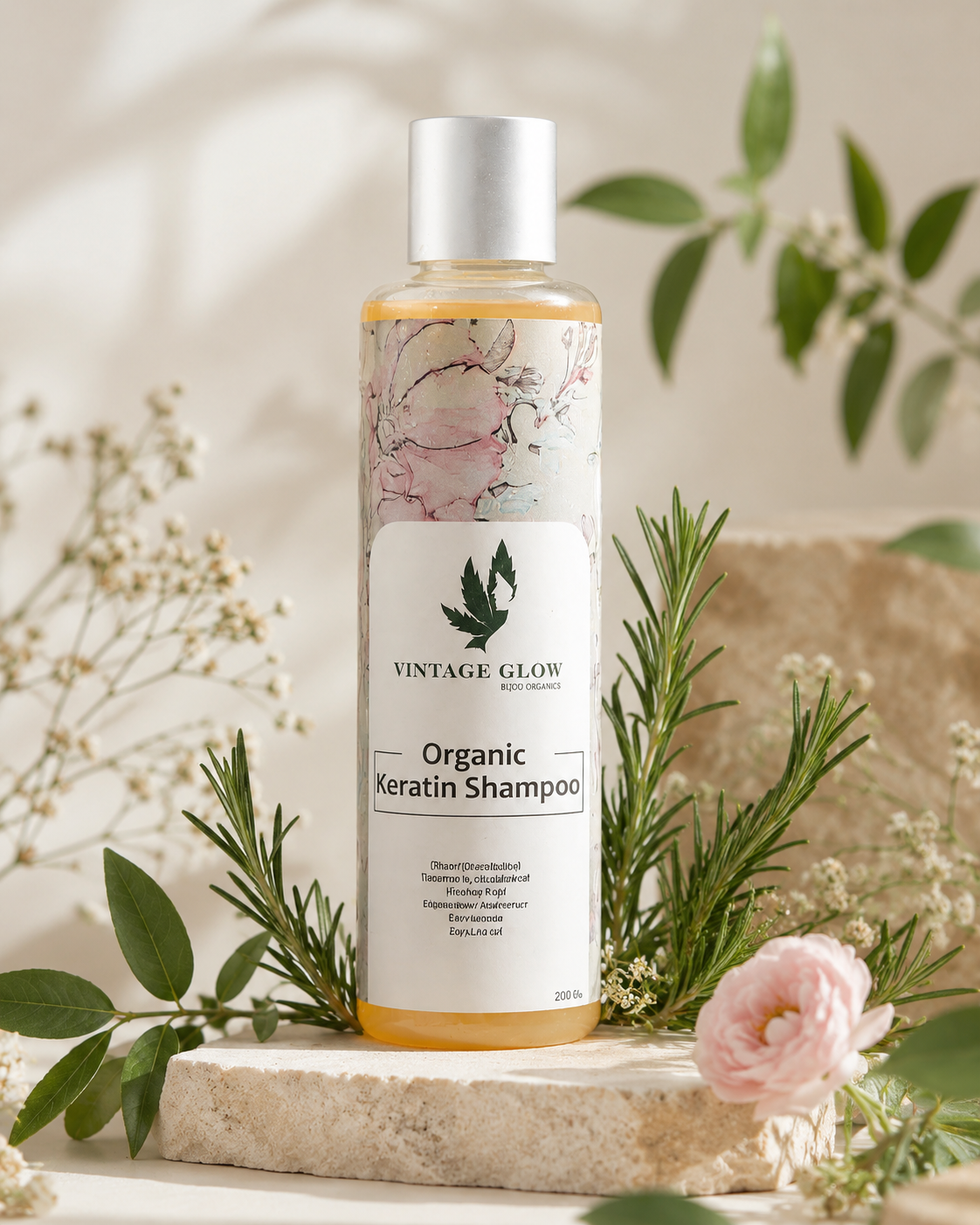 Vintage Glow Organic Keratin Shampoo 200ml - 100% Natural Sulfate & Paraben Free | Premium Hair Repair, Smooth & Shiny Hair Formula