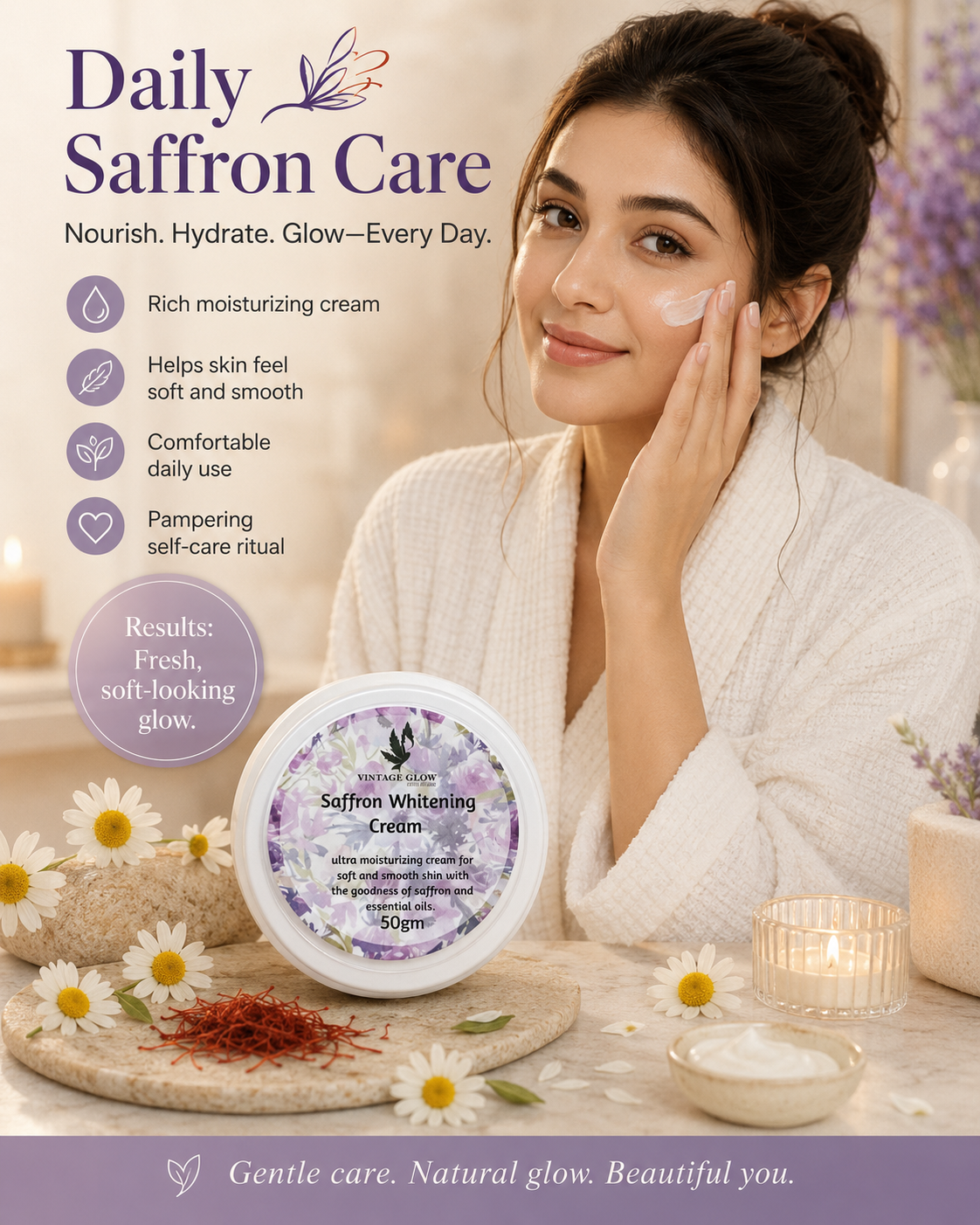 Saffron Whitening Cream Vintage Glow 50g - 100% Natural Brightening & Moisturizing Cream with Pure Saffron - Image 13