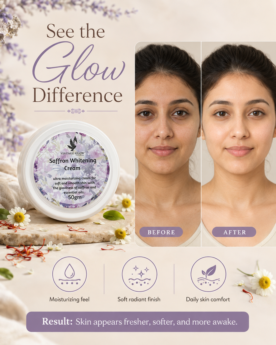 Saffron Whitening Cream Vintage Glow 50g - 100% Natural Brightening & Moisturizing Cream with Pure Saffron - Image 10