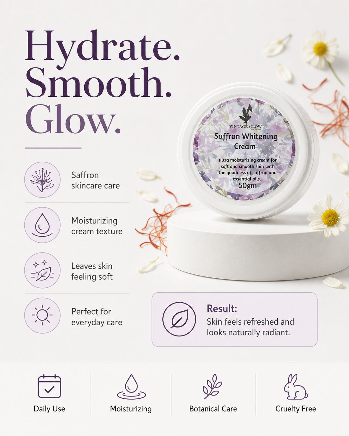 Saffron Whitening Cream Vintage Glow 50g - 100% Natural Brightening & Moisturizing Cream with Pure Saffron - Image 7