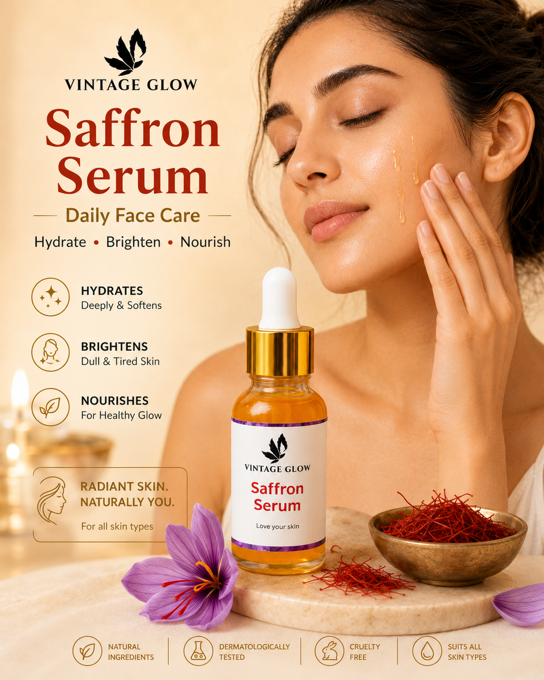 Saffron Serum Vintage Glow 15ml - Pure Saffron Face Serum for Brightening, Glow & Even Skin Tone - Image 8