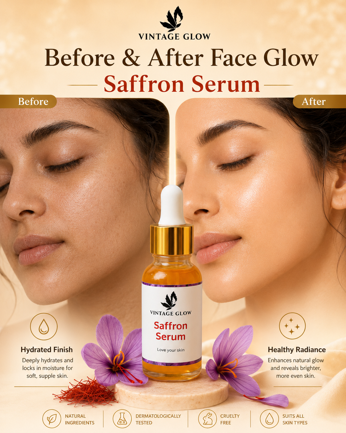 Saffron Serum Vintage Glow 15ml - Pure Saffron Face Serum for Brightening, Glow & Even Skin Tone - Image 6