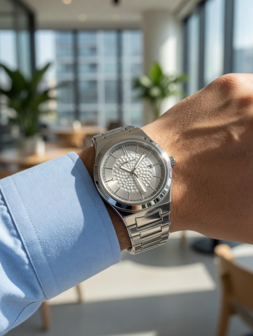 Men’s Stainless Steel Analog Watch – Silver Dial Quartz Wrist Watch with Metal Strap, Minimalist Casual & Formal Watch for Men - Image 8