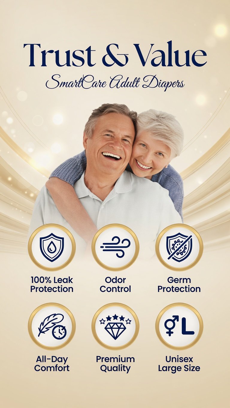 SmartCare Adult Diapers Large L 10pcs - Unisex Gel Lock Technology | Waist 40-55 inch (102-140cm) | Quick Dry & Germ Protection - Image 6