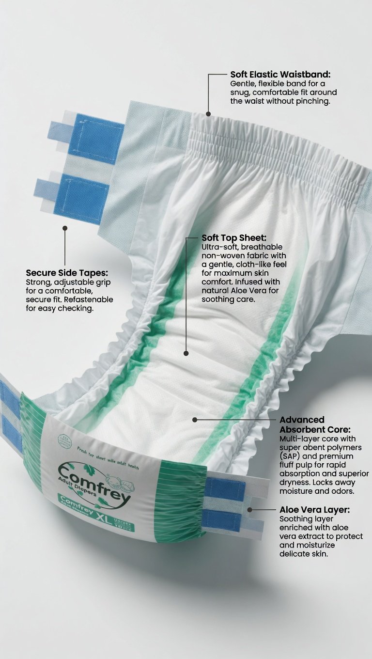 Comfrey Adult Diapers XL 10pcs - Unisex Premium Adult Diaper with Soft Top Sheet | Waist 50"-60" (130-170cm) | Incontinence Care - Image 7
