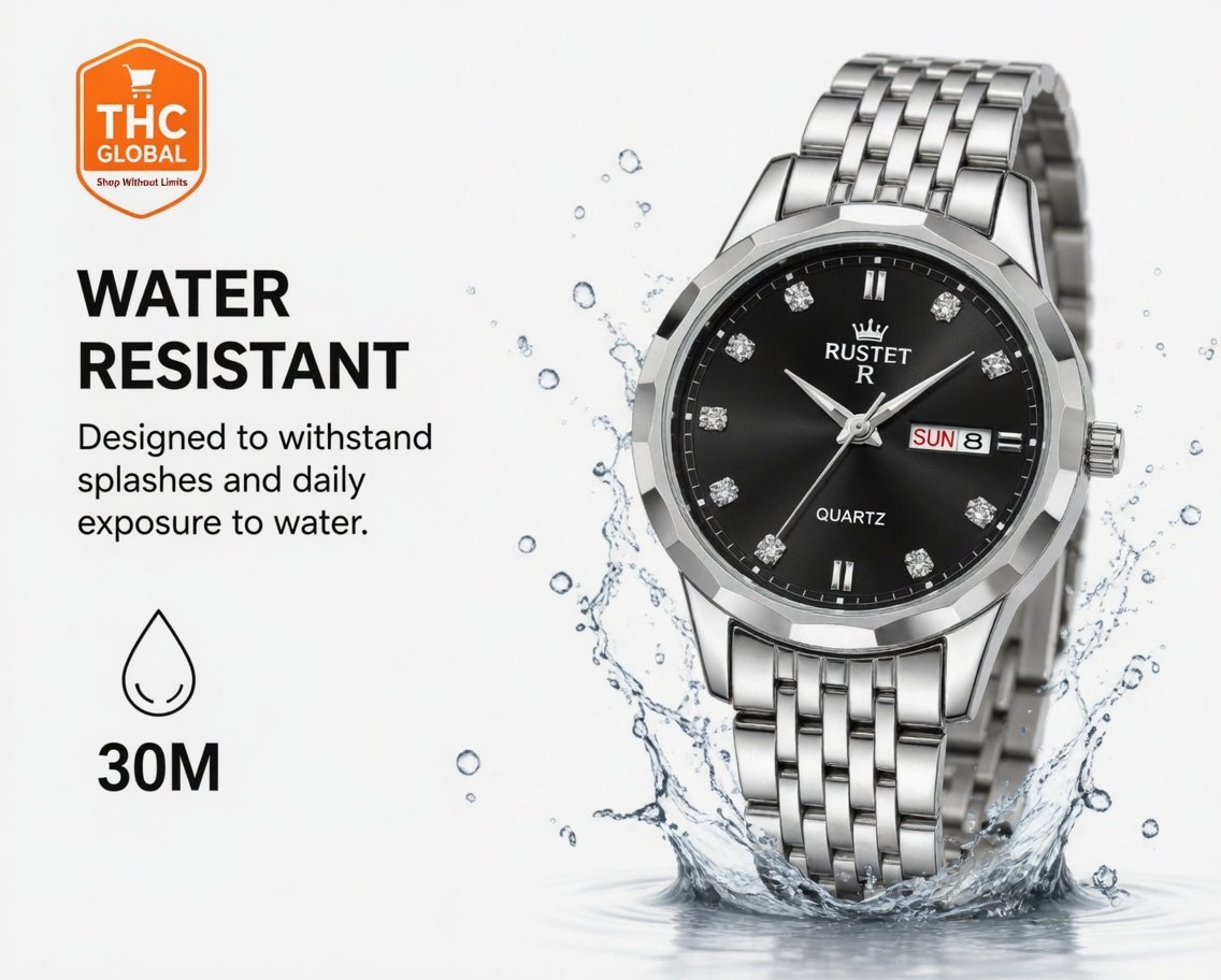 Men’s Stainless Steel Watch Quartz Analog Watch with Day Date Display Water Resistant Classic Wrist Watch 3 Months Warranty - Image 4