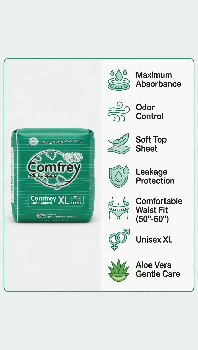 Comfrey Adult Diapers XL 10pcs - Unisex Premium Adult Diaper with Soft Top Sheet | Waist 50"-60" (130-170cm) | Incontinence Care - Image 2