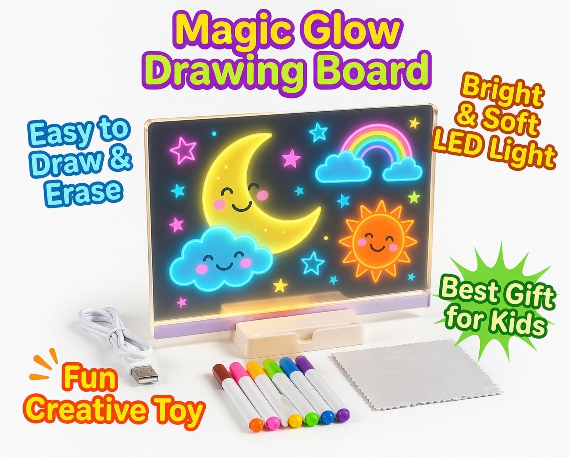 8x8 Inch DIY - Personalized LED Drawing Board with 8 Markers | Night Light Message Board for Gifts, Room Decor & Kids - Image 2