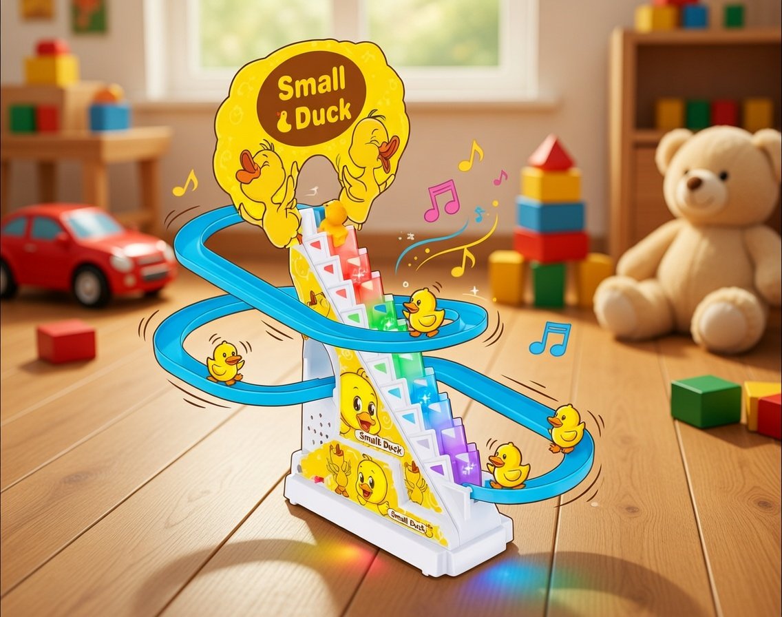 Small Ducks Climbing Toys - Electric Ducks Chasing Race Track Game Set - Playful Roller Coaster Toy with 3 Ducks LED Flashing Lights & Music Button - Fun Duck Stair Climbing Toy for Toddlers and Kids - Image 3
