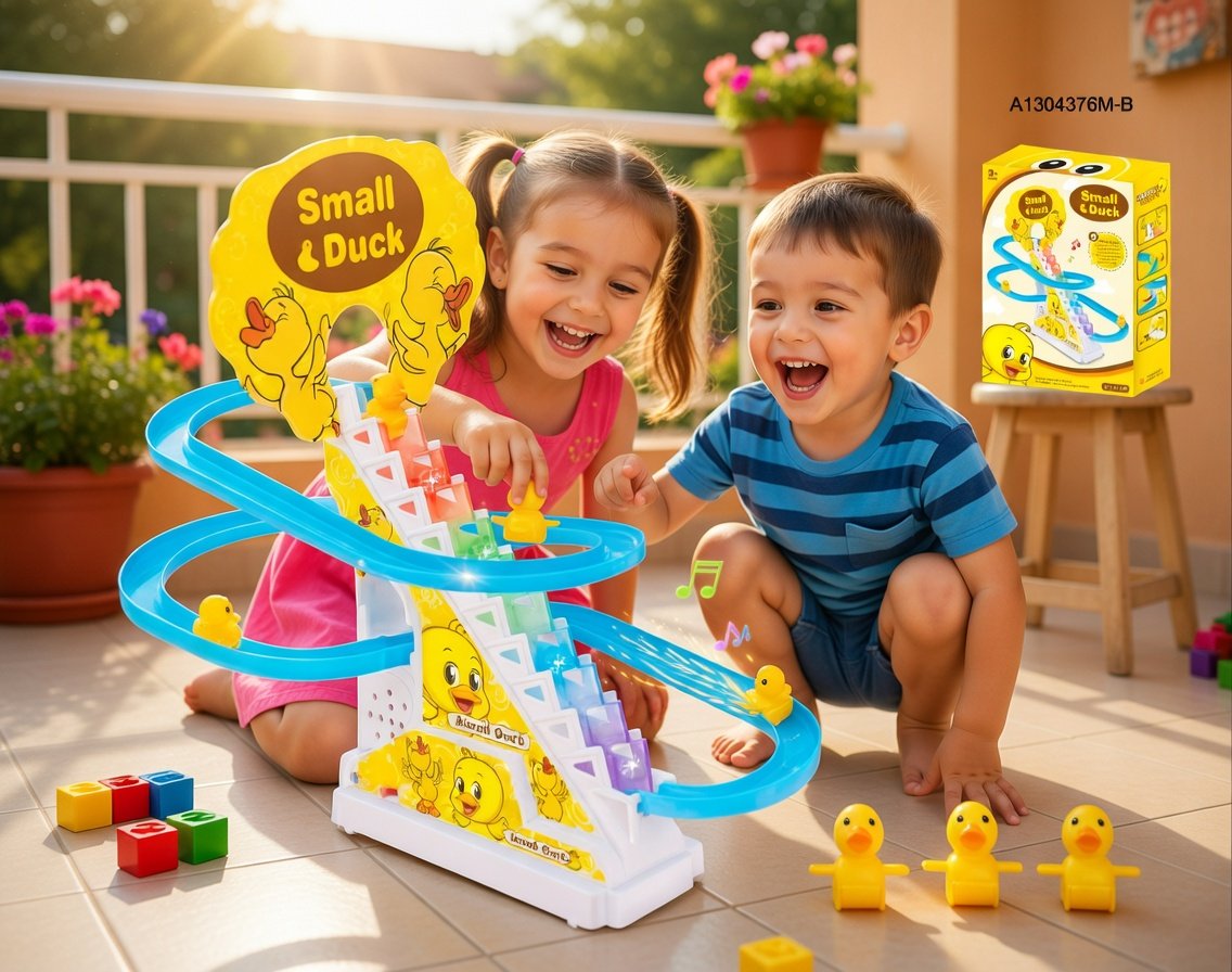Small Ducks Climbing Toys - Electric Ducks Chasing Race Track Game Set - Playful Roller Coaster Toy with 3 Ducks LED Flashing Lights & Music Button - Fun Duck Stair Climbing Toy for Toddlers and Kids - Image 5