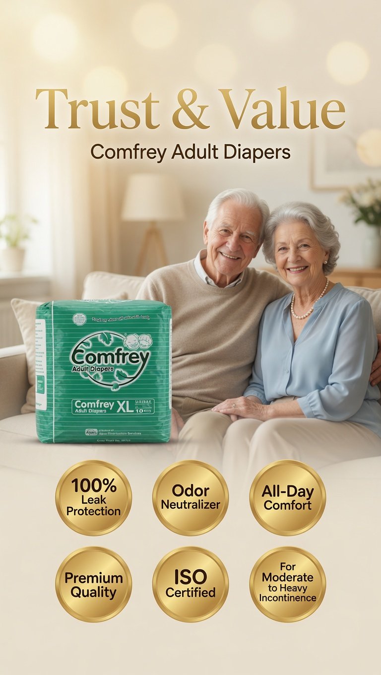 Comfrey Adult Diapers XL 10pcs - Unisex Premium Adult Diaper with Soft Top Sheet | Waist 50"-60" (130-170cm) | Incontinence Care