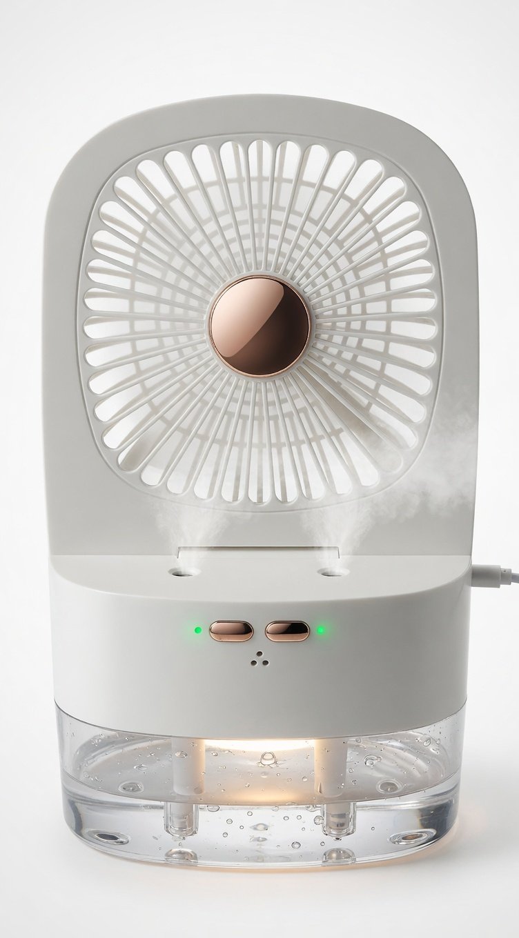 Portable Mini Air Cooler Fan with Water Mist Humidifier & LED Light – Rechargeable USB Desk Fan 3 Speed Cooling Fan for Home Office Bedroom Summer Cooling - Image 4