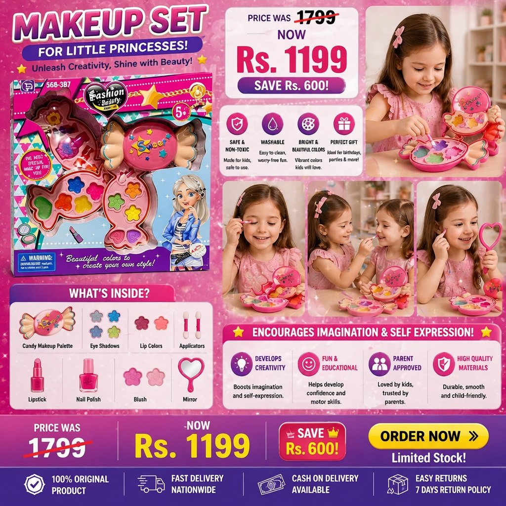 Kids Makeup Set – Washable Cosmetic Toy Kit for Girls, Non-Toxic Beauty Play Set with Lipstick, Eyeshadow & Accessories Gift - Image 3