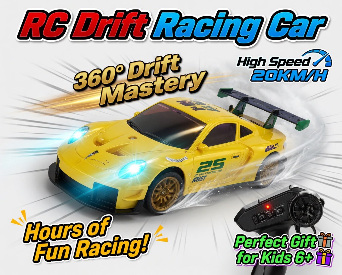 RC Drift Racing Car 2.4GHz - Rechargeable Remote Control Drift Car with Lights, Extra Tires & Cones | High Speed Sports Racing Toy for Kids - Image 3