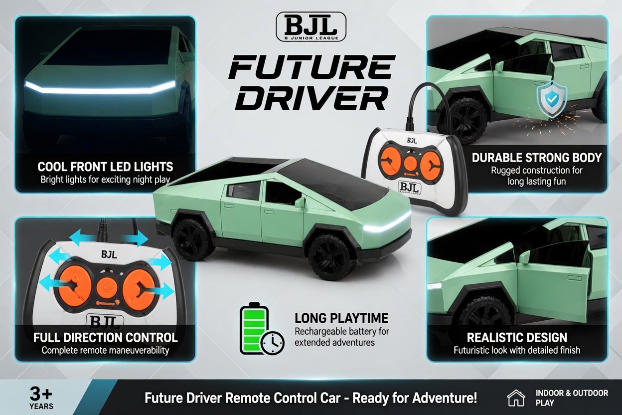 Tesla Cybertruck Style RC Pickup Truck - Future Driver BJL Mint Green Remote Control Car with Cool Lighting, Charging Station & EV Design | Kids Toy 3+ - Image 3