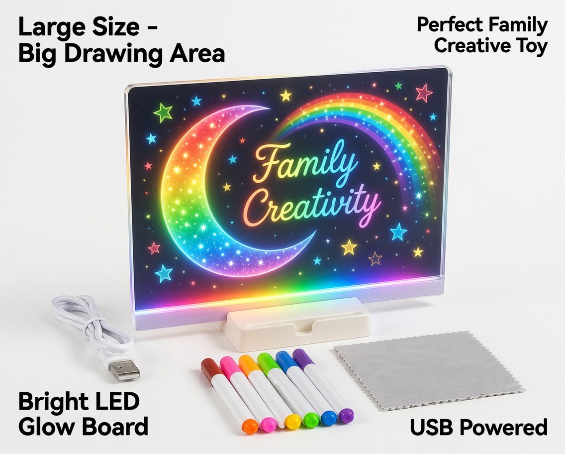 8x8 Inch DIY - Personalized LED Drawing Board with 8 Markers | Night Light Message Board for Gifts, Room Decor & Kids - Image 4