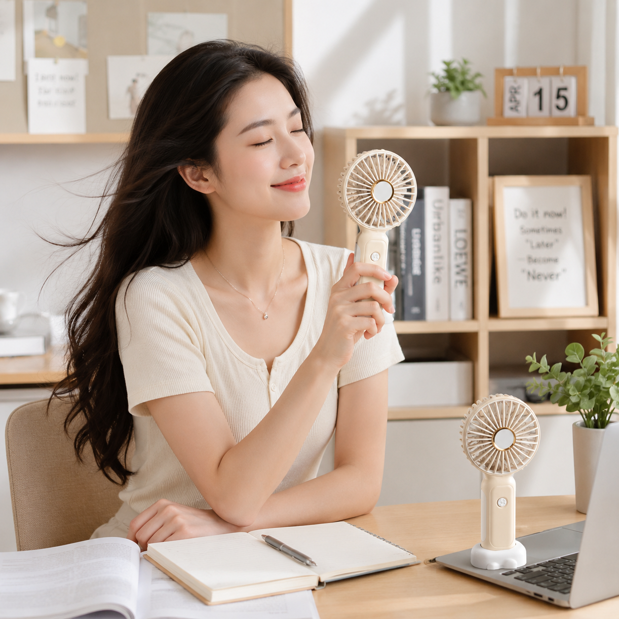 Mini Handheld Fan USB Rechargeable Portable Fan with Stand Low Noise Desk Fan for Kids Students Office Travel - Image 4