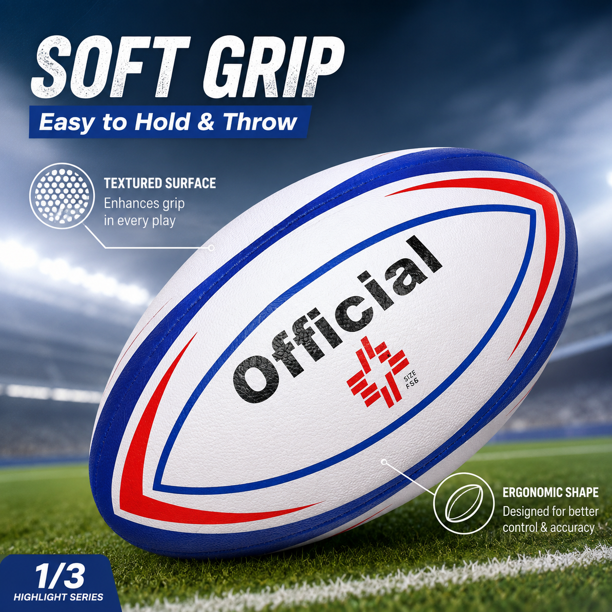 Rugby Ball / Oval Football for Kids & Adults – Official Printed Design, Outdoor Sports Training Ball, Red Blue White Practice Ball - Image 8