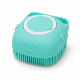 Silicone Massage Bath Brush for Body & Scalp – Soft Bristle Shower Scrubber with Soap/Shampoo Dispenser Lid, Cute Cat Design Bath Brush