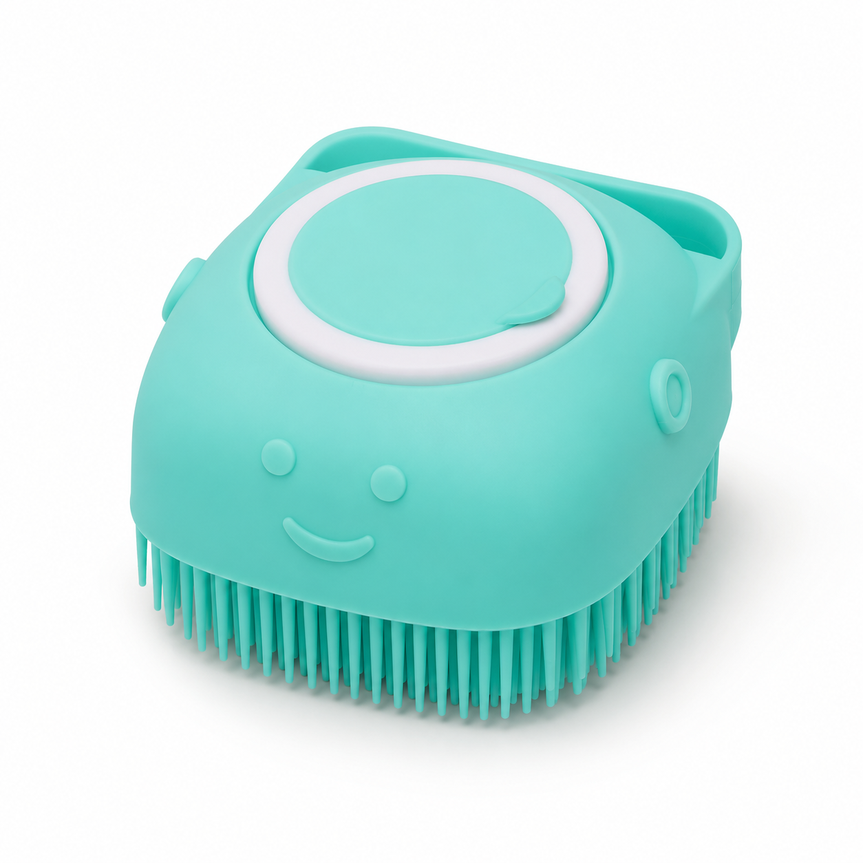 Silicone Massage Bath Brush for Body & Scalp – Soft Bristle Shower Scrubber with Soap/Shampoo Dispenser Lid, Cute Cat Design Bath Brush