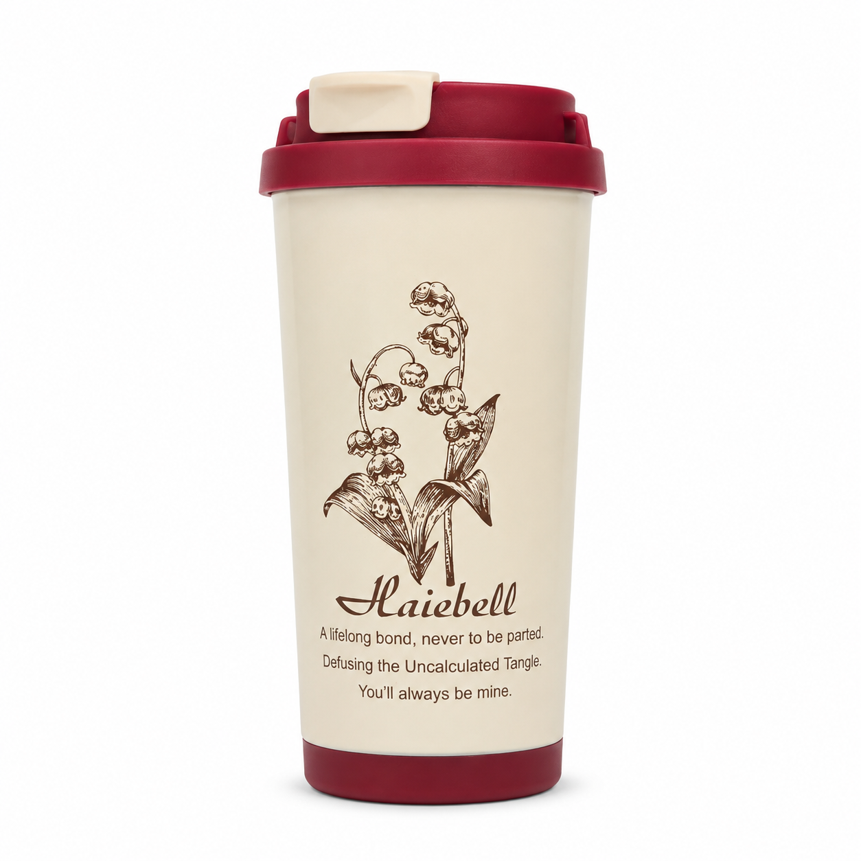 Haiebell Floral Printed Travel Mug with Lid – Reusable Coffee Cup, Portable Tea Tumbler, Spill-Resistant Sipper Cup for Office, School & Travel – Cream & Maroon