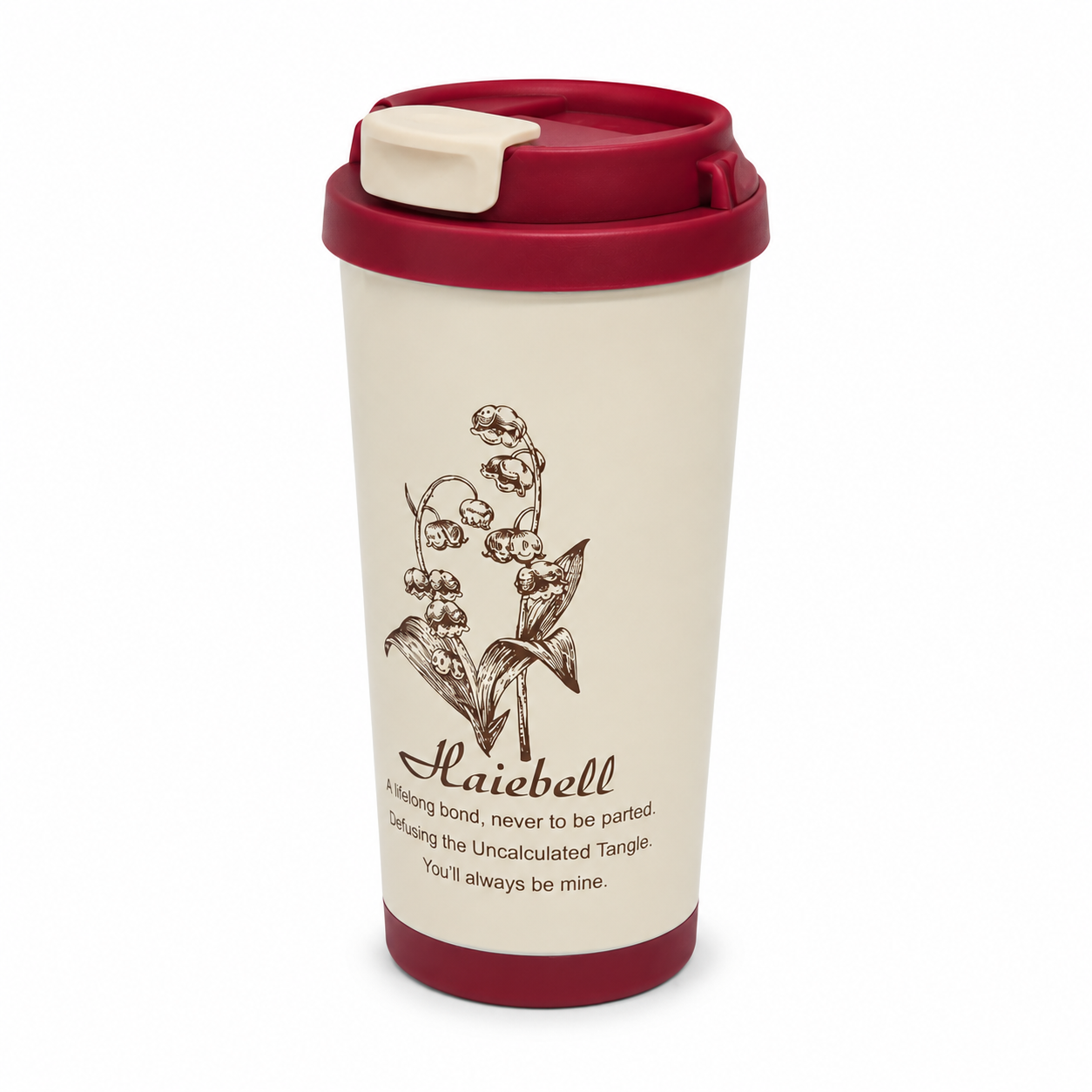 Haiebell Floral Printed Travel Mug with Lid – Reusable Coffee Cup, Portable Tea Tumbler, Spill-Resistant Sipper Cup for Office, School & Travel – Cream & Maroon - Image 7