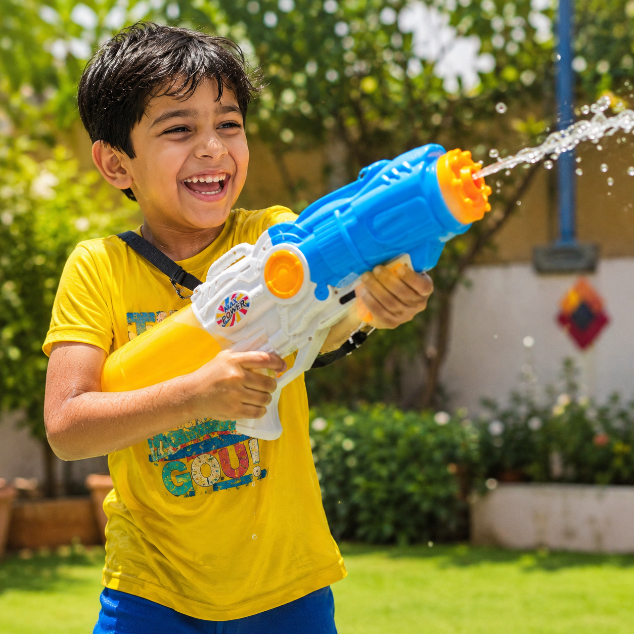 Large Kids Water Gun Toy – Manual Pump Action Water Blaster with Big Water Tank for Outdoor Pool Beach Summer Fun – Blue White Yellow - Image 6