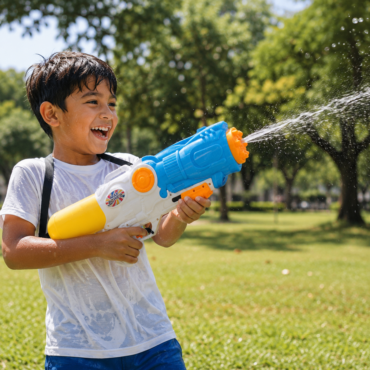 Large Kids Water Gun Toy – Manual Pump Action Water Blaster with Big Water Tank for Outdoor Pool Beach Summer Fun – Blue White Yellow - Image 9