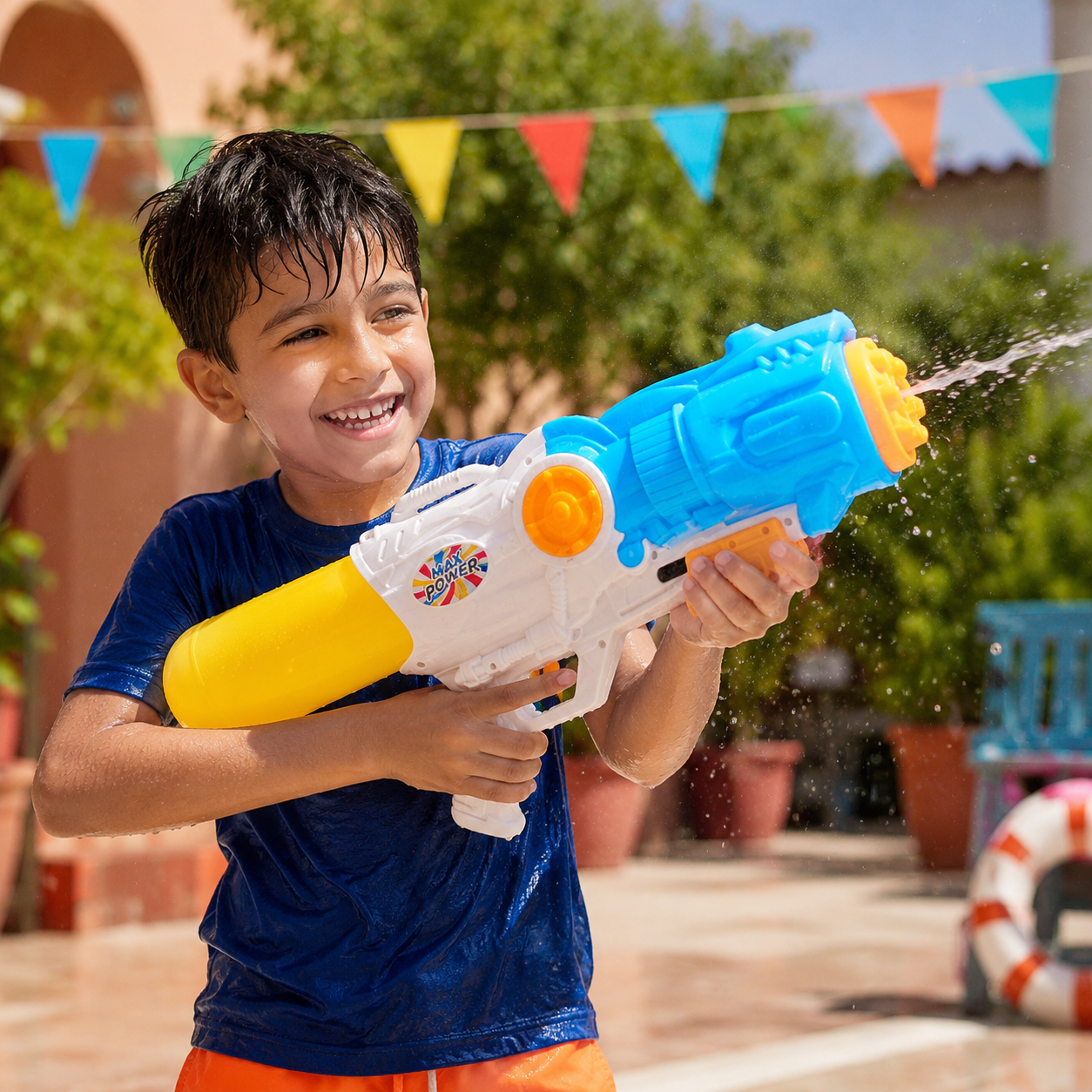 Large Kids Water Gun Toy – Manual Pump Action Water Blaster with Big Water Tank for Outdoor Pool Beach Summer Fun – Blue White Yellow - Image 10