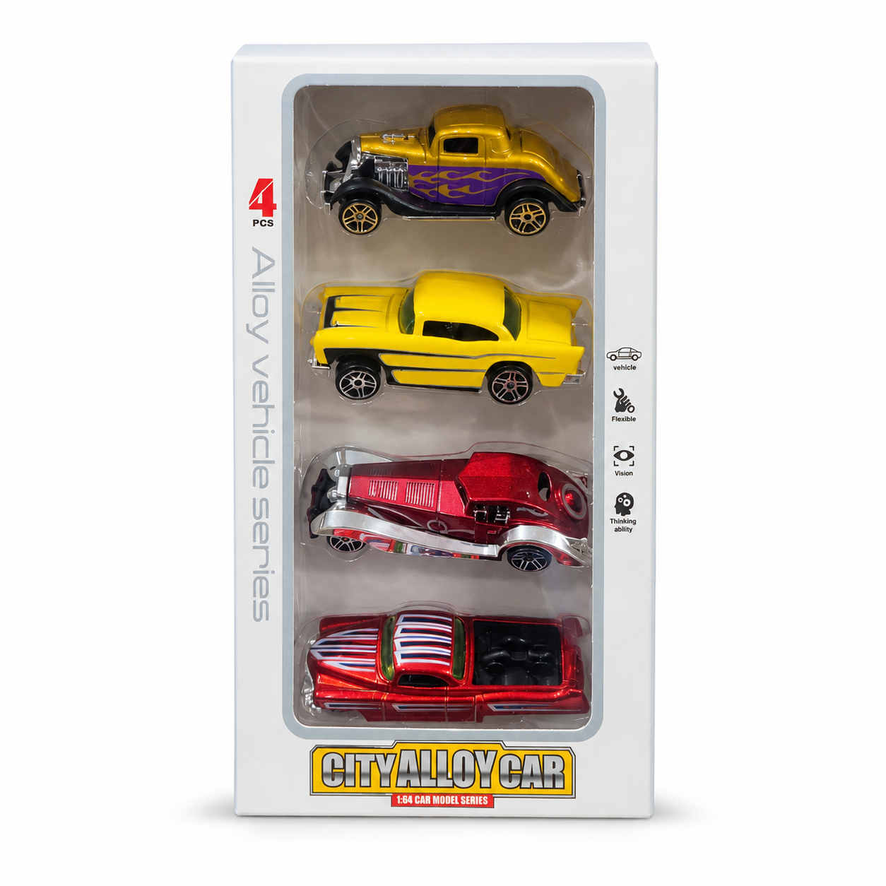 4 Pcs City Alloy Car Toy Set – 1:64 Die Cast Mini Vehicle Model Cars for Kids, Metal Toy Cars Gift Pack, Assorted Designs - Image 10