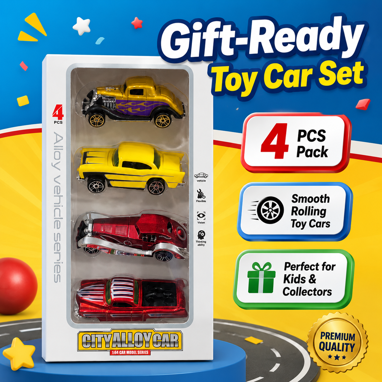 4 Pcs City Alloy Car Toy Set – 1:64 Die Cast Mini Vehicle Model Cars for Kids, Metal Toy Cars Gift Pack, Assorted Designs - Image 8