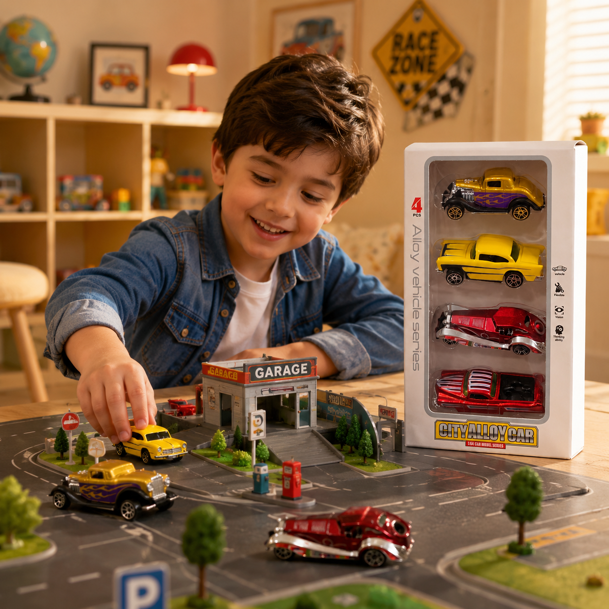 4 Pcs City Alloy Car Toy Set – 1:64 Die Cast Mini Vehicle Model Cars for Kids, Metal Toy Cars Gift Pack, Assorted Designs - Image 3