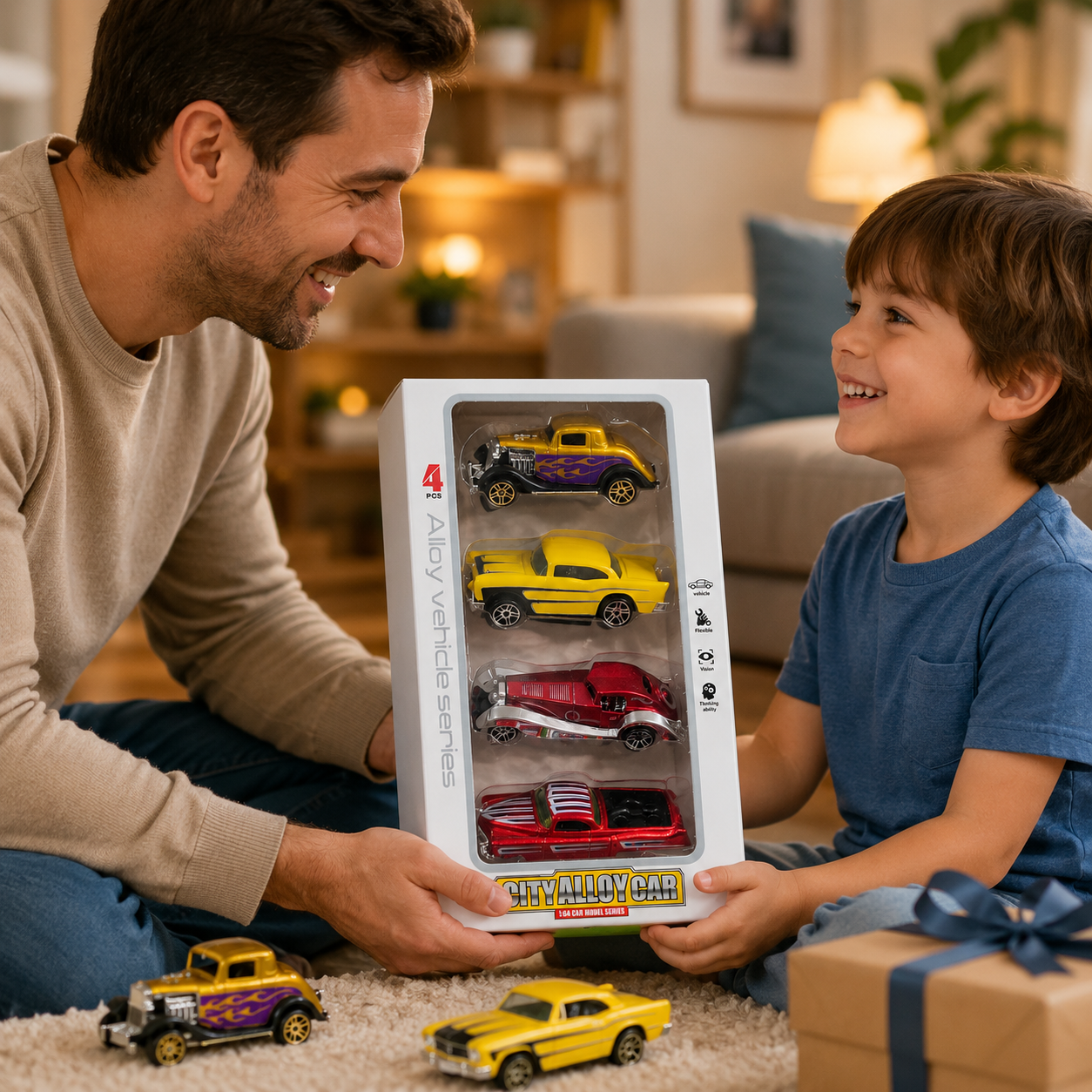 4 Pcs City Alloy Car Toy Set – 1:64 Die Cast Mini Vehicle Model Cars for Kids, Metal Toy Cars Gift Pack, Assorted Designs - Image 2