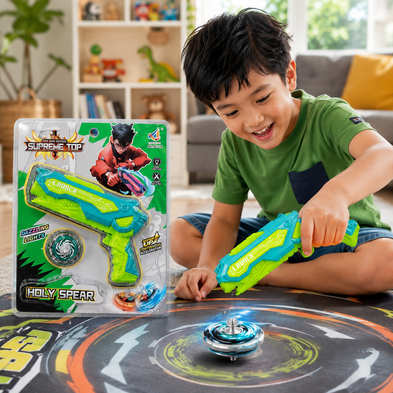 Holy Spear Spinning Top Launcher Toy for Kids – Light Up Battle Gyro Toy Gun with Dazzling Lights, Pull Launcher & Spinning Top Gift Set - Image 9