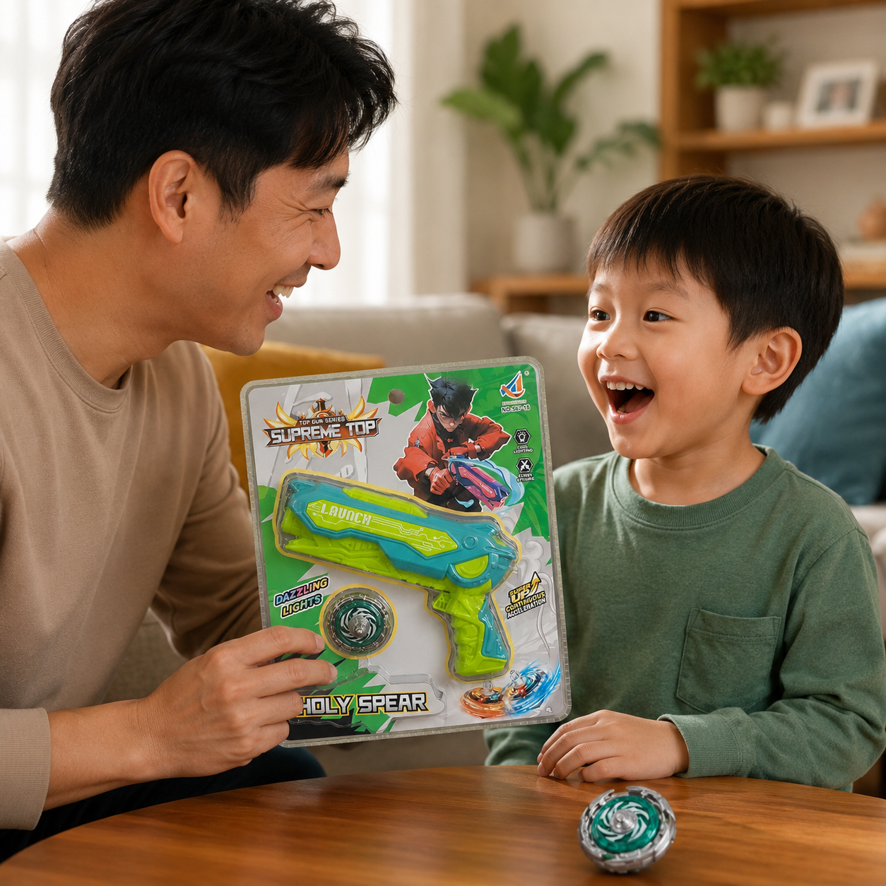 Holy Spear Spinning Top Launcher Toy for Kids – Light Up Battle Gyro Toy Gun with Dazzling Lights, Pull Launcher & Spinning Top Gift Set - Image 8
