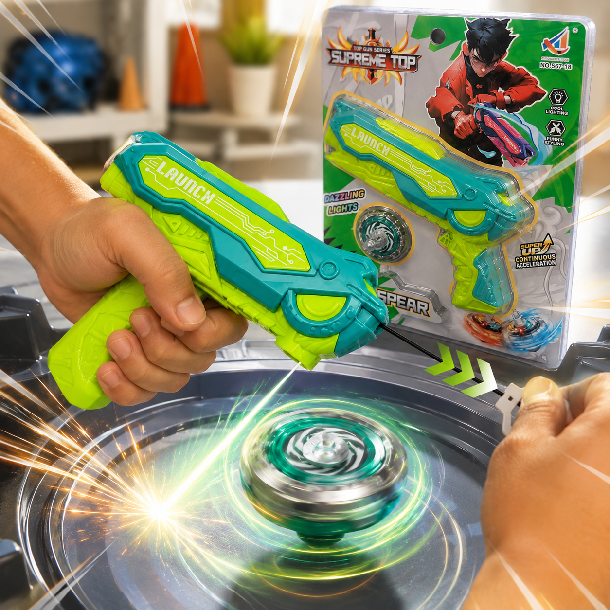 Holy Spear Spinning Top Launcher Toy for Kids – Light Up Battle Gyro Toy Gun with Dazzling Lights, Pull Launcher & Spinning Top Gift Set - Image 7