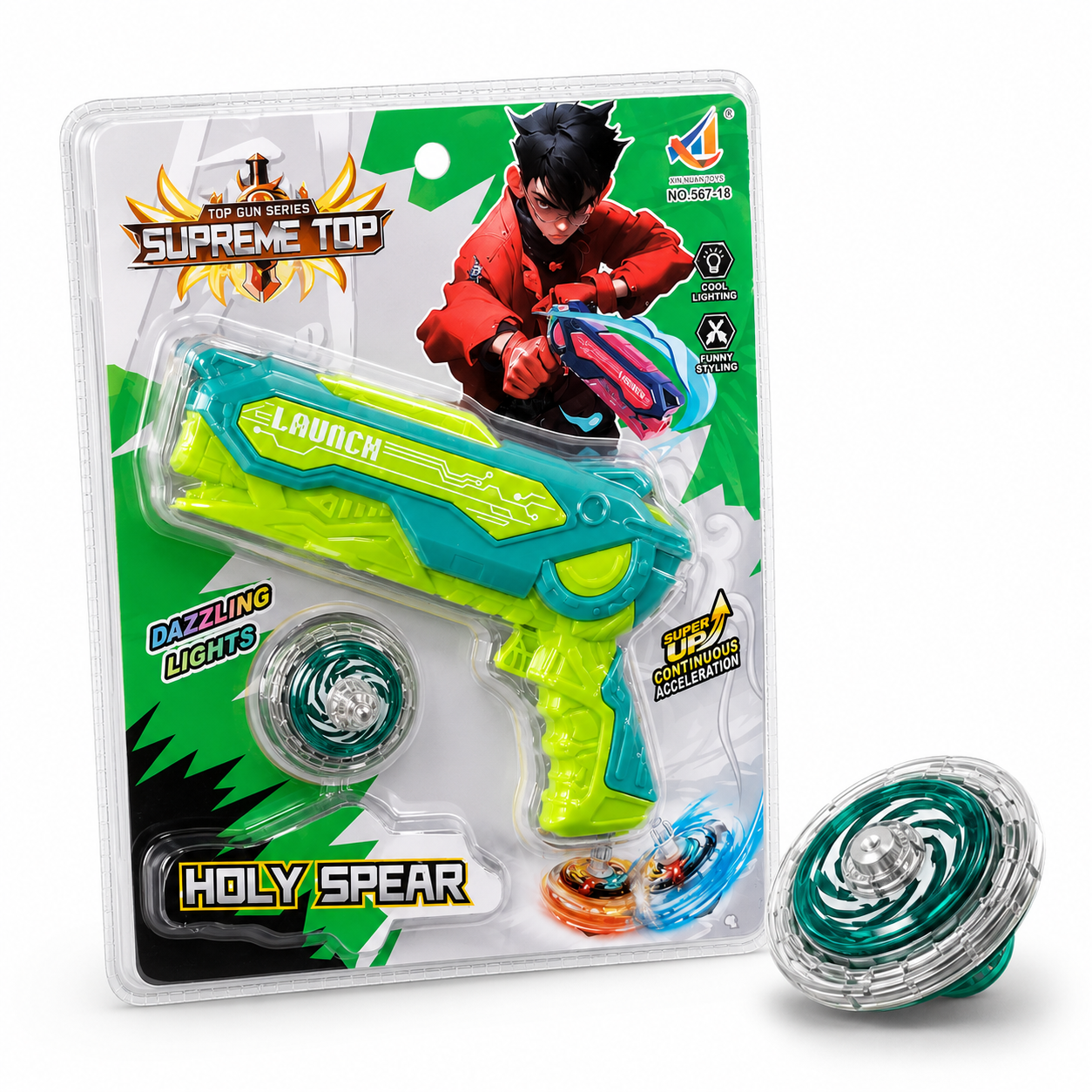 Holy Spear Spinning Top Launcher Toy for Kids – Light Up Battle Gyro Toy Gun with Dazzling Lights, Pull Launcher & Spinning Top Gift Set