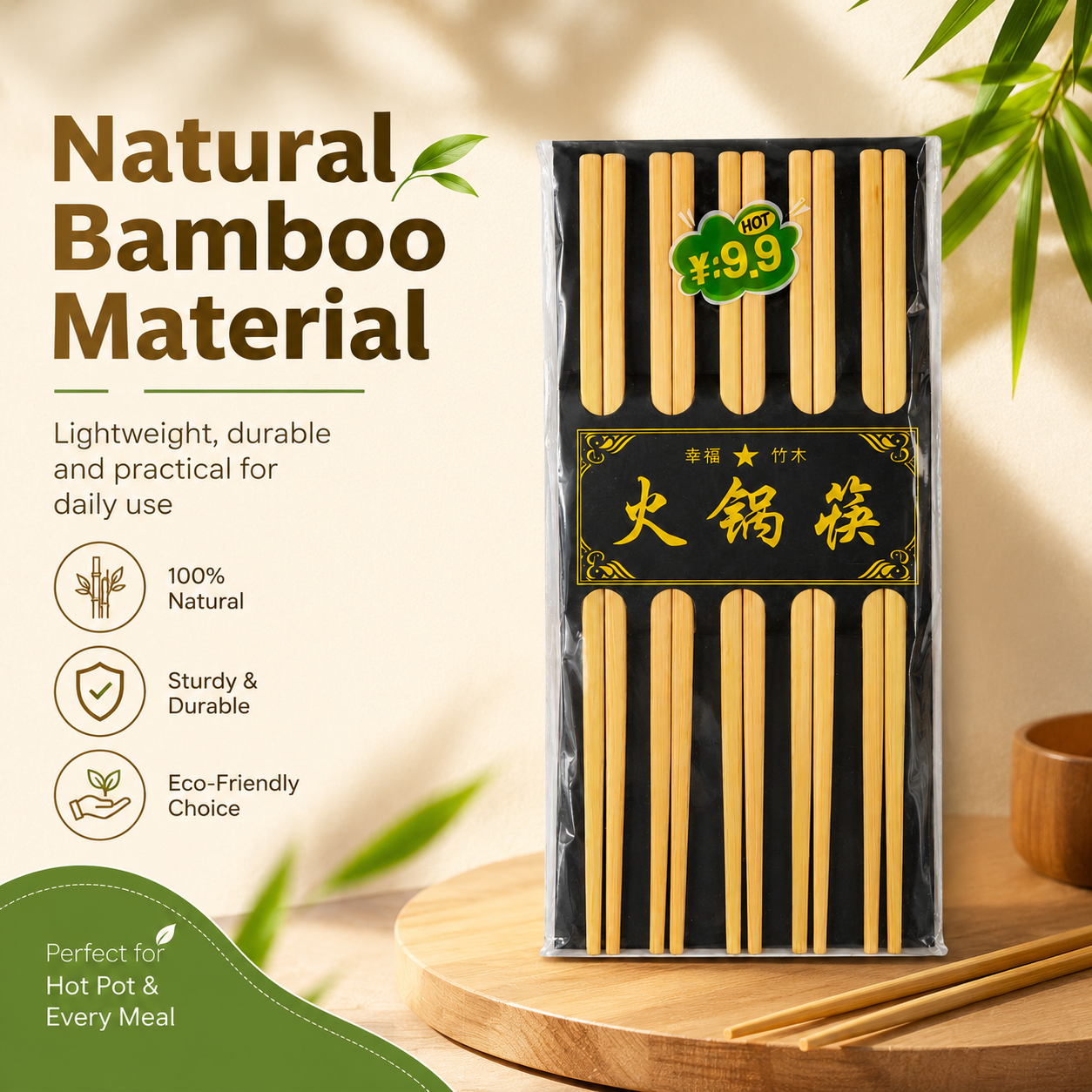 5 Pairs Long Bamboo Hot Pot Chopsticks – Reusable Wooden Chopsticks for Noodles, Sushi, BBQ, Chinese Dining & Kitchen Use - Image 6