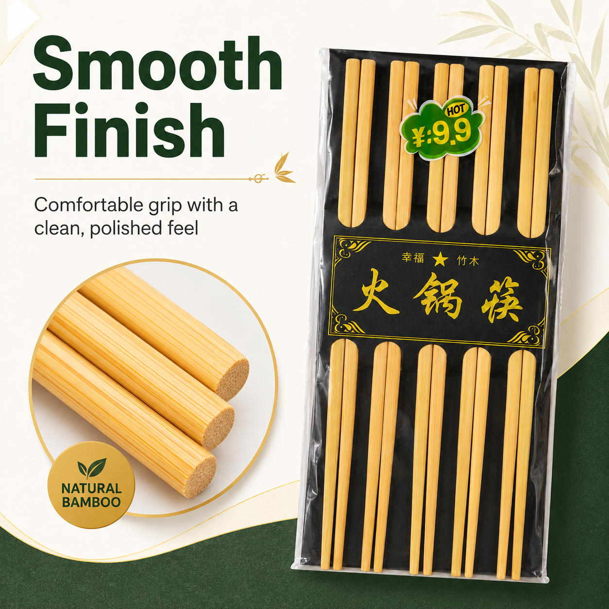 5 Pairs Long Bamboo Hot Pot Chopsticks – Reusable Wooden Chopsticks for Noodles, Sushi, BBQ, Chinese Dining & Kitchen Use - Image 5