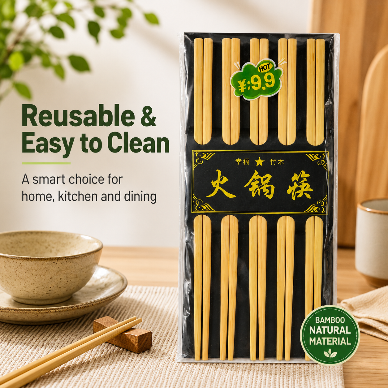 5 Pairs Long Bamboo Hot Pot Chopsticks – Reusable Wooden Chopsticks for Noodles, Sushi, BBQ, Chinese Dining & Kitchen Use - Image 4