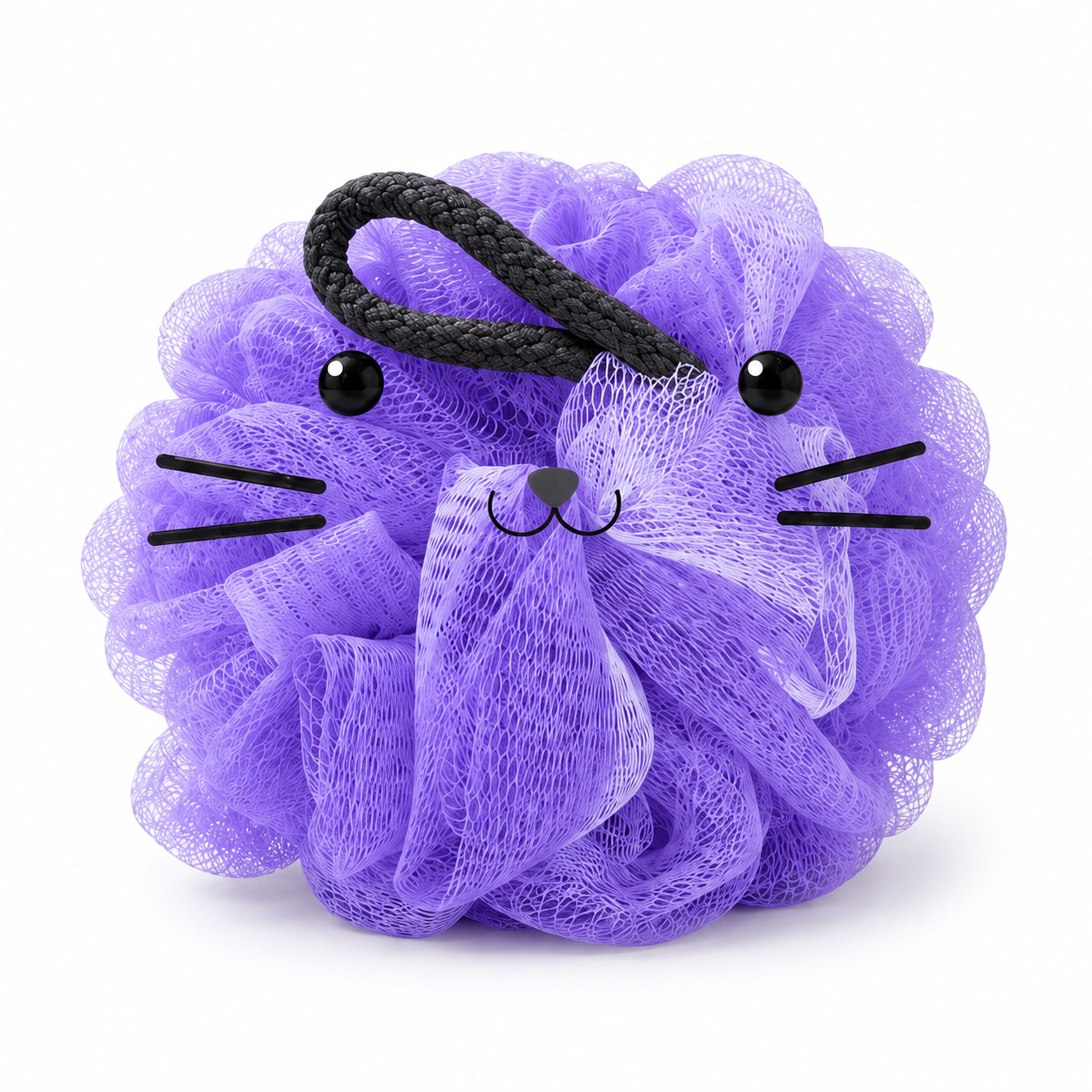 Cute Cat Bath Sponge Loofah Shower Puff Body Scrubber Exfoliating Mesh Pouf with Hanging Rope Pack of 2
