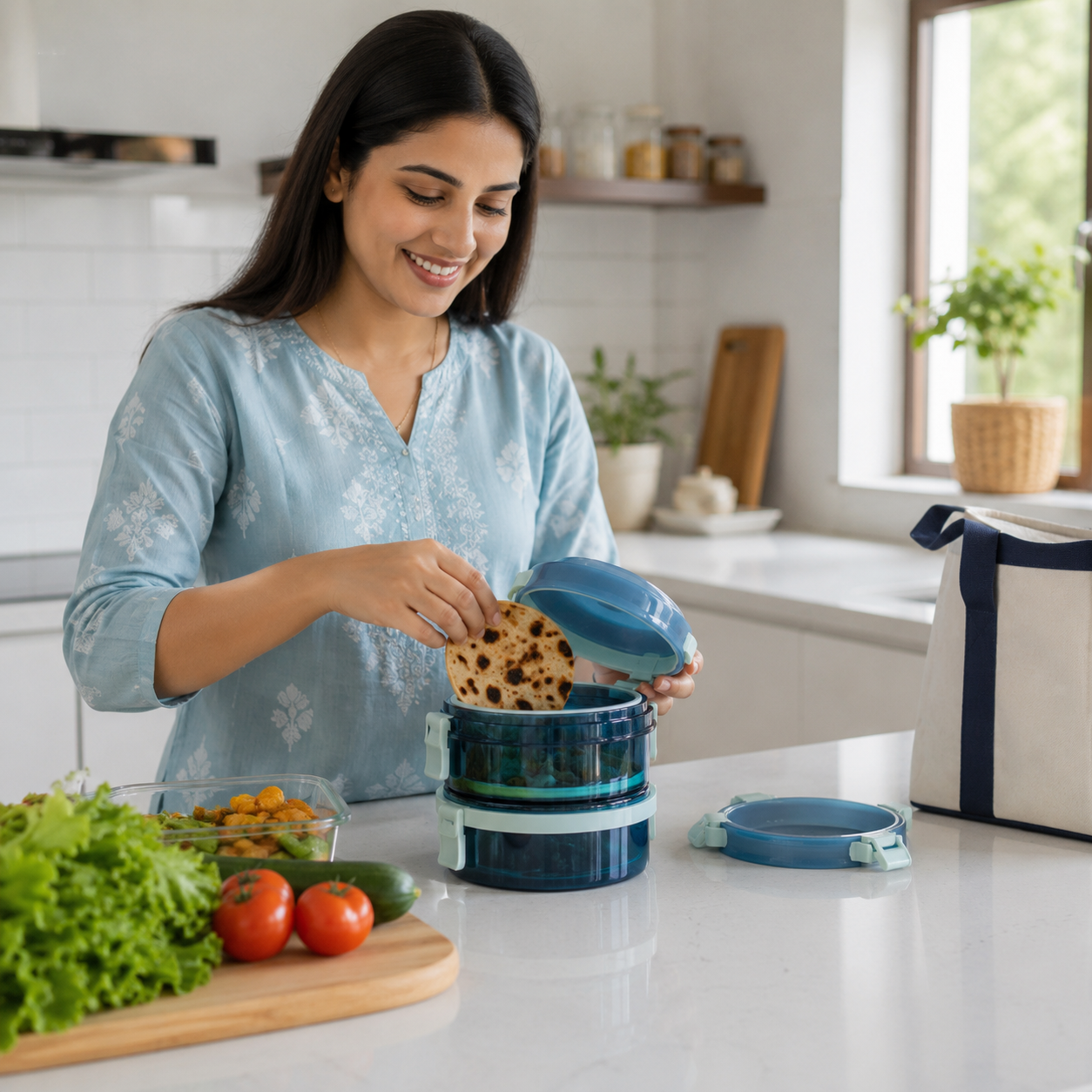 2 Layer Stainless Steel Lunch Box for Kids & Adults – Round Tiffin Food Container with Lock Clips, Portable Lunch Carrier for School Office Travel - Image 5