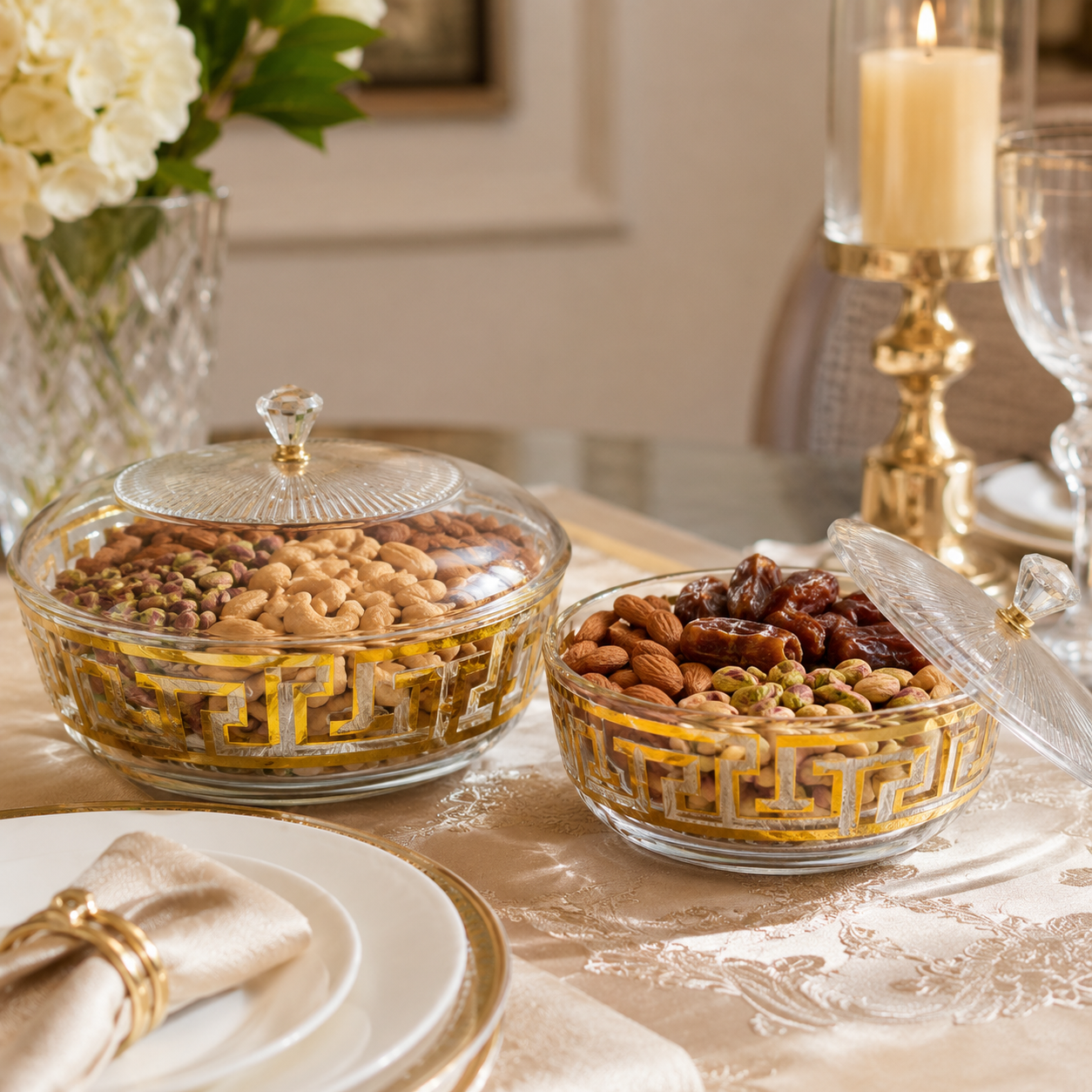 2Pcs Crystal Glass Serving Bowl Set with Lid – Golden Design Snack Bowl, Dry Fruit Bowl, Sweet Dish, Dessert Bowl, Candy Bowl for Dining Table, Kitchen, Home Decor & Gift - Image 7