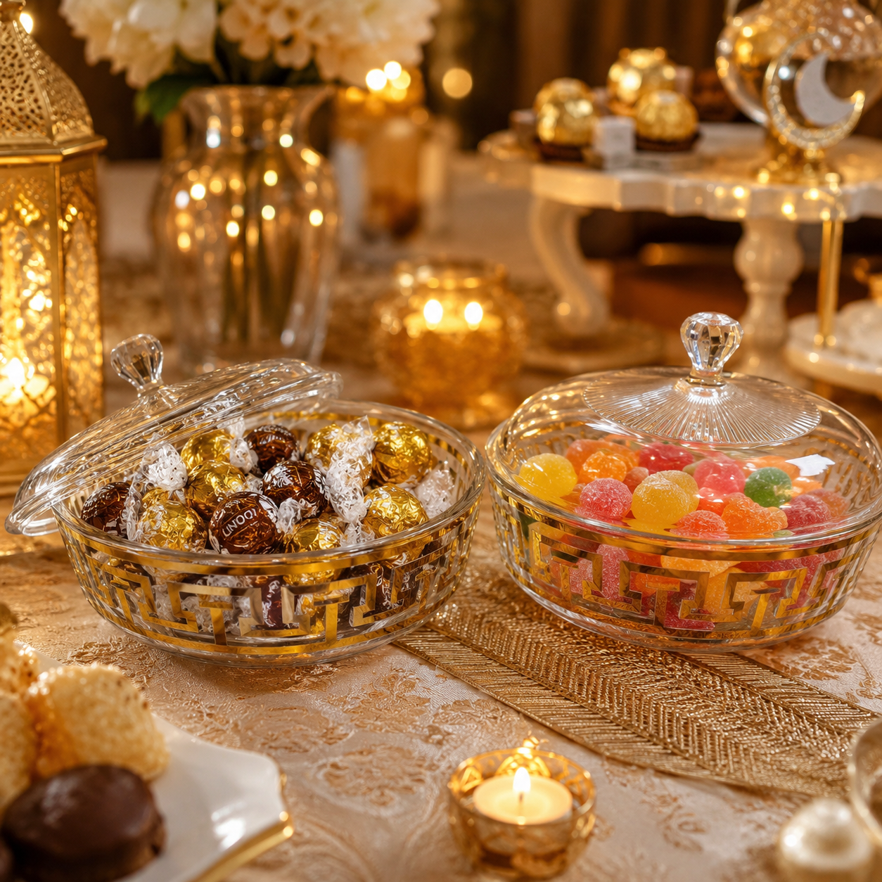 2Pcs Crystal Glass Serving Bowl Set with Lid – Golden Design Snack Bowl, Dry Fruit Bowl, Sweet Dish, Dessert Bowl, Candy Bowl for Dining Table, Kitchen, Home Decor & Gift - Image 6