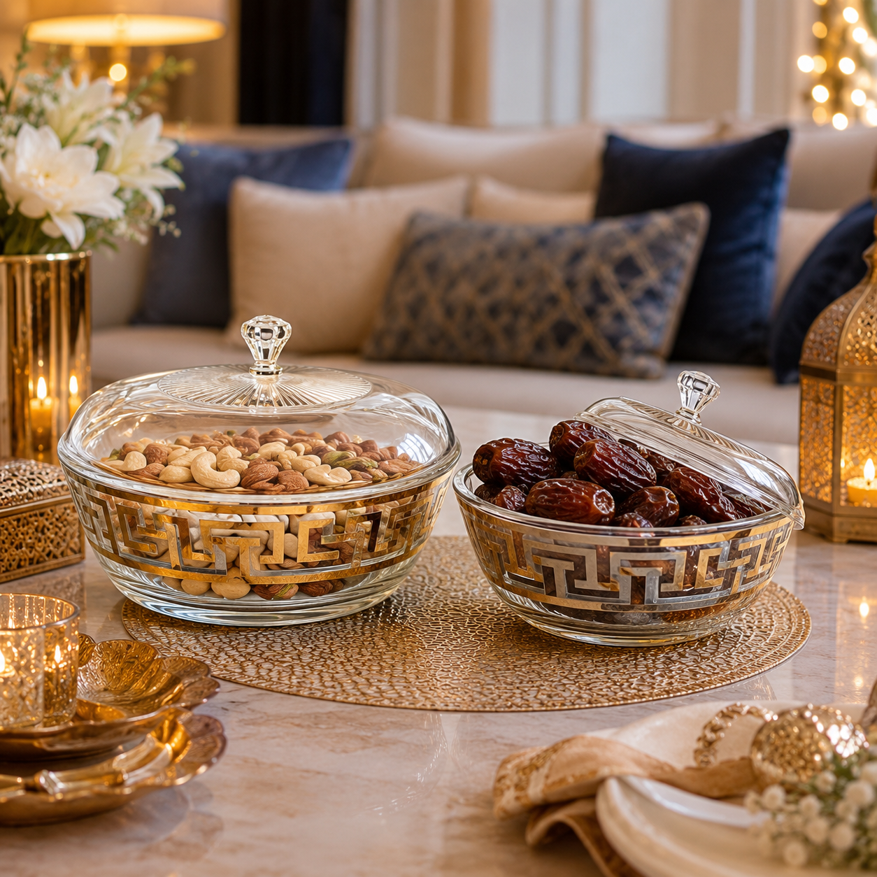 2Pcs Crystal Glass Serving Bowl Set with Lid – Golden Design Snack Bowl, Dry Fruit Bowl, Sweet Dish, Dessert Bowl, Candy Bowl for Dining Table, Kitchen, Home Decor & Gift - Image 3