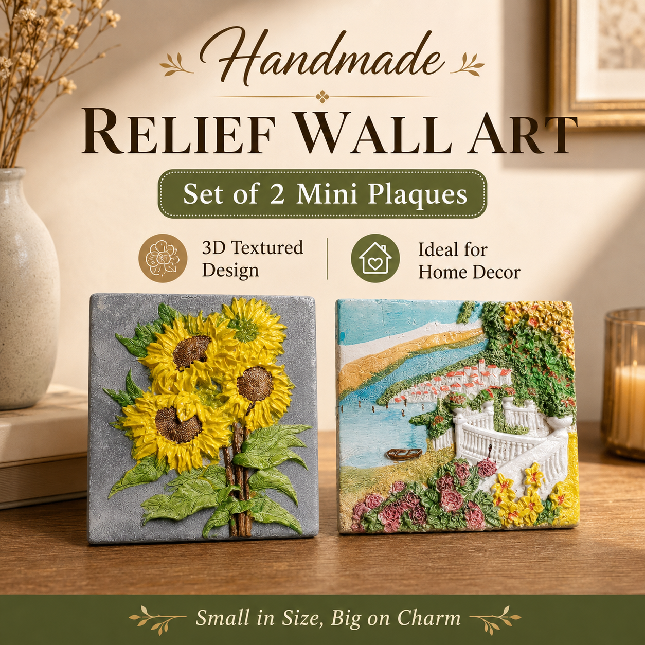 3D Embossed Decorative Wall Art Plaque – Floral Sunflower & Scenery Resin Style Wall Hanging Frame for Home, Bedroom, Living Room & Gift, Assorted Design - Image 6