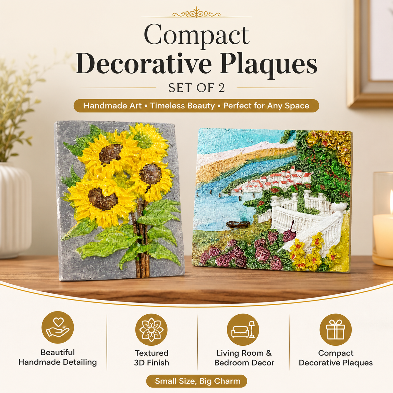 3D Embossed Decorative Wall Art Plaque – Floral Sunflower & Scenery Resin Style Wall Hanging Frame for Home, Bedroom, Living Room & Gift, Assorted Design - Image 7