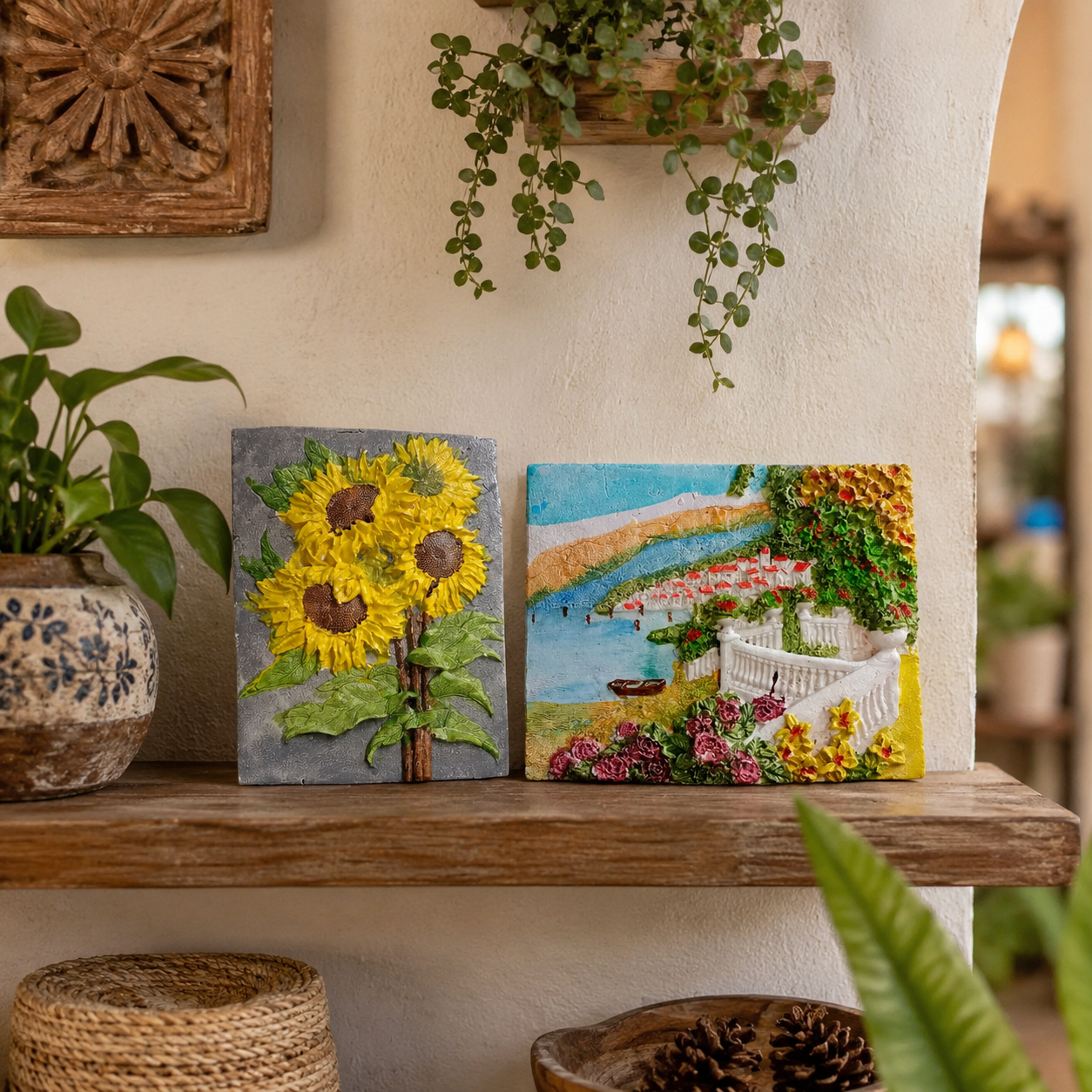 3D Embossed Decorative Wall Art Plaque – Floral Sunflower & Scenery Resin Style Wall Hanging Frame for Home, Bedroom, Living Room & Gift, Assorted Design - Image 2