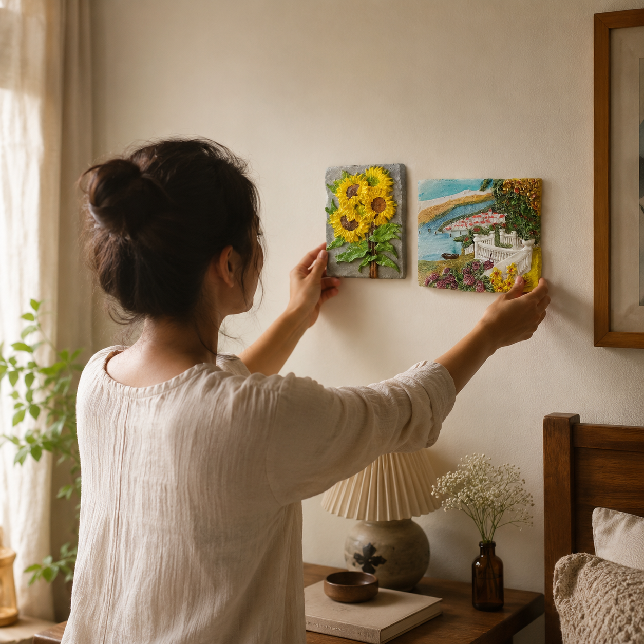 3D Embossed Decorative Wall Art Plaque – Floral Sunflower & Scenery Resin Style Wall Hanging Frame for Home, Bedroom, Living Room & Gift, Assorted Design - Image 3